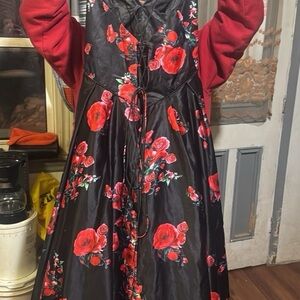 Floral Black and Red Kids Dress
